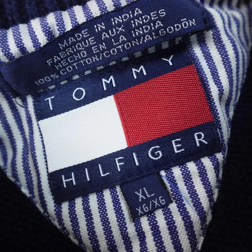 VTG Tommy Hilfiger Sweater Mens XL‎ Blue Yellow Rugby Striped Crewneck Pullover